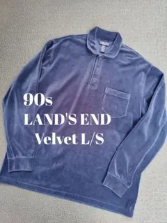 90s LAND'S END ベロア スウェット 鹿の子 長袖ポロ 　シャツ