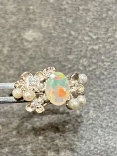 希少赤色 エチオピア産カットオパール×パール フラワーリング K18WGGP