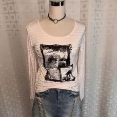 平成女児 平成ギャル y2k ストライプ柄 長袖Tシャツ グラフィックプリント