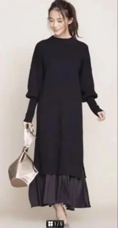 ナノユニバース　レディース　ロング　ニット　ワンピース　ブラック　フリー