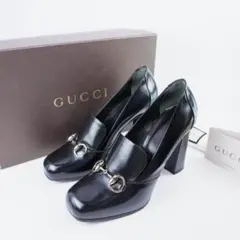 超美品 EU37 GUCCI グッチ ヒール ホースビット 黒エナメル 275A