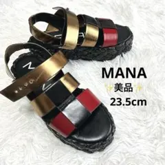 極美品】MANA 深履きパンプス 黒本革×スネーク柄 ロングセラーデザイン