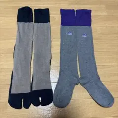 adidas アディダス　靴下　紫　紺×ベージュ　ロング靴下　サイズ20〜23㎝