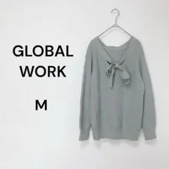 グローバルワーク【GLOBAL WORK】ニット　くすみブルー　リボン　Mサイズ