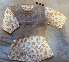 petit main 花柄ニットワンピース 80