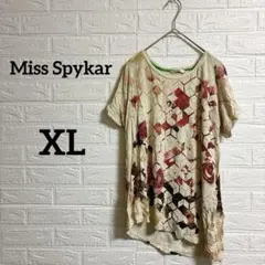海外古着♡Miss Spykar【XL】ベージュ.赤花柄 半袖Tシャツ
