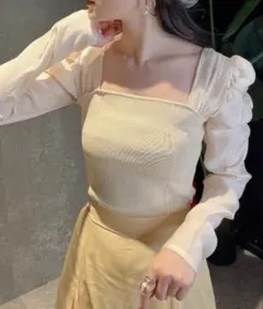 eimy istoire スクエアネックオーガンスリーブニットプルオーバー