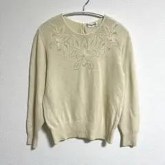 Rogica 花柄刺繍 ニットセーター 長袖 クリーム色のサムネイル