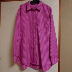 GUジーユー長袖ストライプシャツ　ピンク×白　М