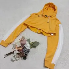 【SPIGA】ショート丈スウェットパーカー y2k 長袖 イエロー フリーサイズのサムネイル