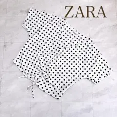 ザラ♡ポルカドット クロップド タイフロント 半袖トップス レディースM 白黒