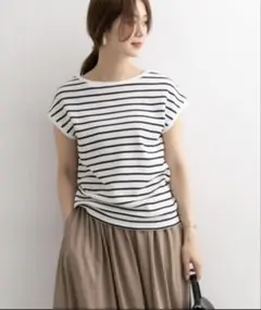 アーバンリサーチドアーズ ハニカムボーダー フレンチスリーブ オフ×ネイビー