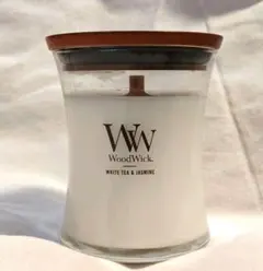 WoodWick ホワイトティー＆ジャスミン　アロマキャンドル　Mサイズ