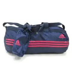 adidas 収納袋付きポケッタブルボストンバッグ ネイビー ストライプ