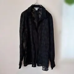 【H&M】シアーブラウス 【M】ジャガード シャツ ブラック 黒 透け感