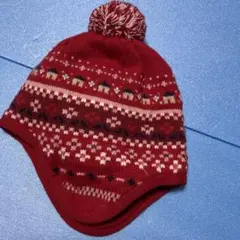 美品familiarファミリア❤️可愛い〜赤のニット帽 ポンポン付き❤️53〜55㎝