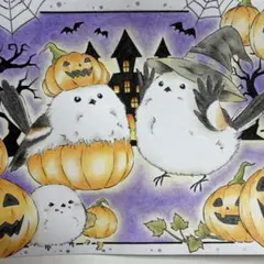 手描きイラスト　アナログイラスト　『ハロウィン・シマエナガ』　シマエナガイラスト