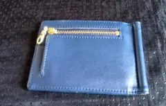 青 レザー マネークリップ2つ折り