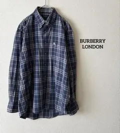 BURBERRY LONDON バーバリーチェック　BDシャツ　刺繍　ブルー