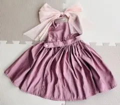 MARLMARL ピンクリボンエプロン　ローズピンク　くすみピンク