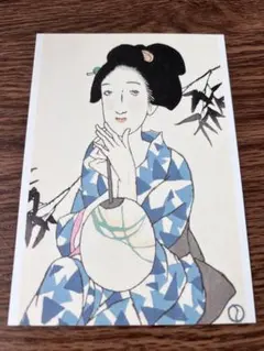 ⭕️竹久夢二　[ゆかたの女] 木版画　版元　港屋　未展示の美品　褪色無し 木版画「ゆかたの女」