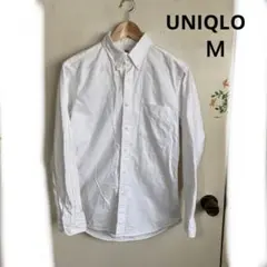 美品【ユニクロ M】デニム風白シャツ きちんと 腕まくり可