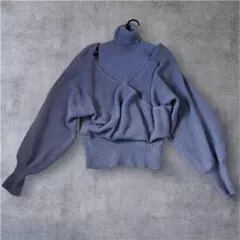 【グレイル】レイヤード風ニット タートルネック ボリューム袖 F グレー系