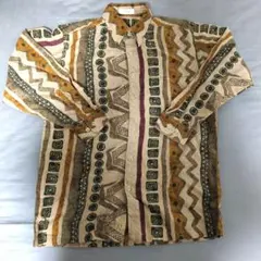 アマノアルマン 総柄シャツ L ペイズリー スカーフ柄 レトロ古着 開襟 