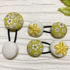 お買い得♡お揃い　リバティとコーデュロイ　くるみボタン　ヘアゴム 3個セット