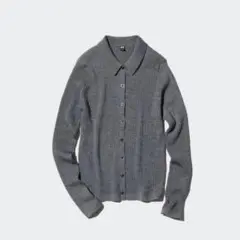 ユニクロ メリノリブポロカーディガン グレー M