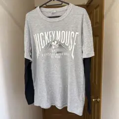 ミッキーマウス レイヤードTシャツ グレー