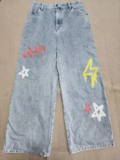 グラフィックプリント ワイドデニム