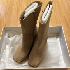 ベージュ スエード ファスナー付き ロングブーツ