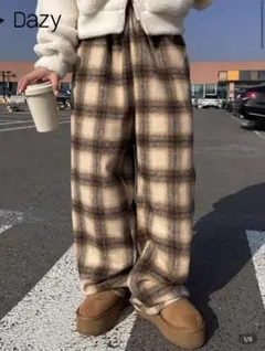 【Dazy】SHEIN チェックパンツ レトロカレッジスタイル ワイドパンツ