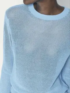 ZARA ザラ　ライトブルー メッシュ編み 長袖セーター S トップス