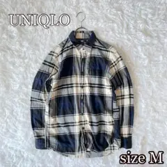 UNIQLOユニクロ　フランネルシャツ（M）ブルー系　メンズカジュアル
