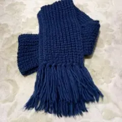 手編みロングマフラー(ブルー)