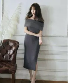 Her lip to オフショルダー リブ ニット ワンピース サイズM