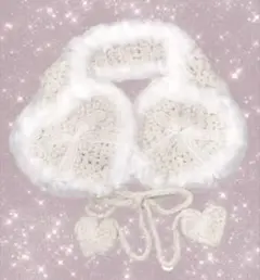 編み物　ハートのイヤーマフ　ウイッシュコア　ラメ　ホワイト