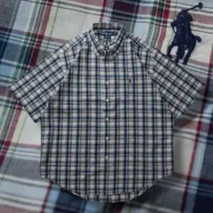 90s Ralph Lauren BLAIRE 半袖BDシャツ チェック 紺 黄