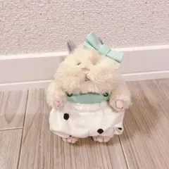 ぬい服 白ドット×ミントグリーン サロペットとリボン はむにぎりのサムネイル