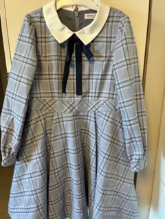 青系チェック柄 襟付きワンピース S (140)