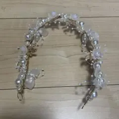 髪飾り　エレガントなパールと花のヘアバンド