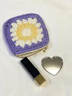 ハンドメイド　グラニースクエアポーチ　紫　10センチ×10センチ