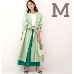 トレンチコート ロングコート M グリーン くすみカラー　ミント　秋　2025
