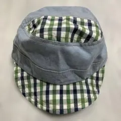 デニムとチェック柄のベビー帽子