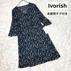 未使用　Ivori sh 花柄　七分袖　シアーロングカーディガン　羽織り　M-L