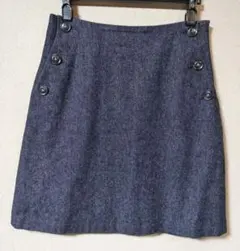 IÉNA ダークブルー 台形スカート ボタン付き