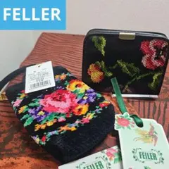 必見 FELLER 花柄刺繍 ミニポーチ リップ ＆コインケース 花柄 ブラック