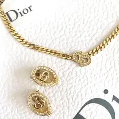 【希少】クリスチャンディオール　ネックレス　イヤリング　ロゴラインストーン